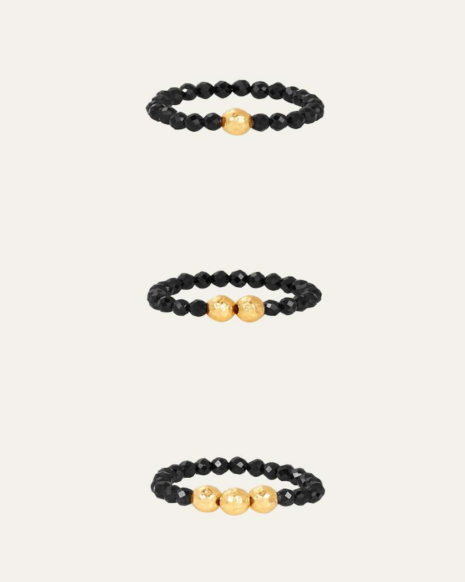 3mm Micro Faceted Black Spinel Stone and 14K Gold-Filled Textured Bead Rings